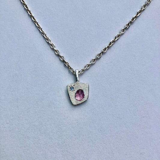 silver PENDANT with rose cut tourmaline / ROSE STAR