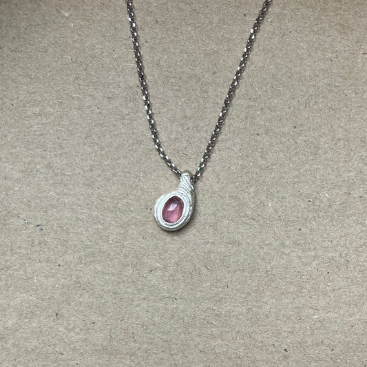 silver PENDANT with rose cut tourmaline/ ROSE SHELL