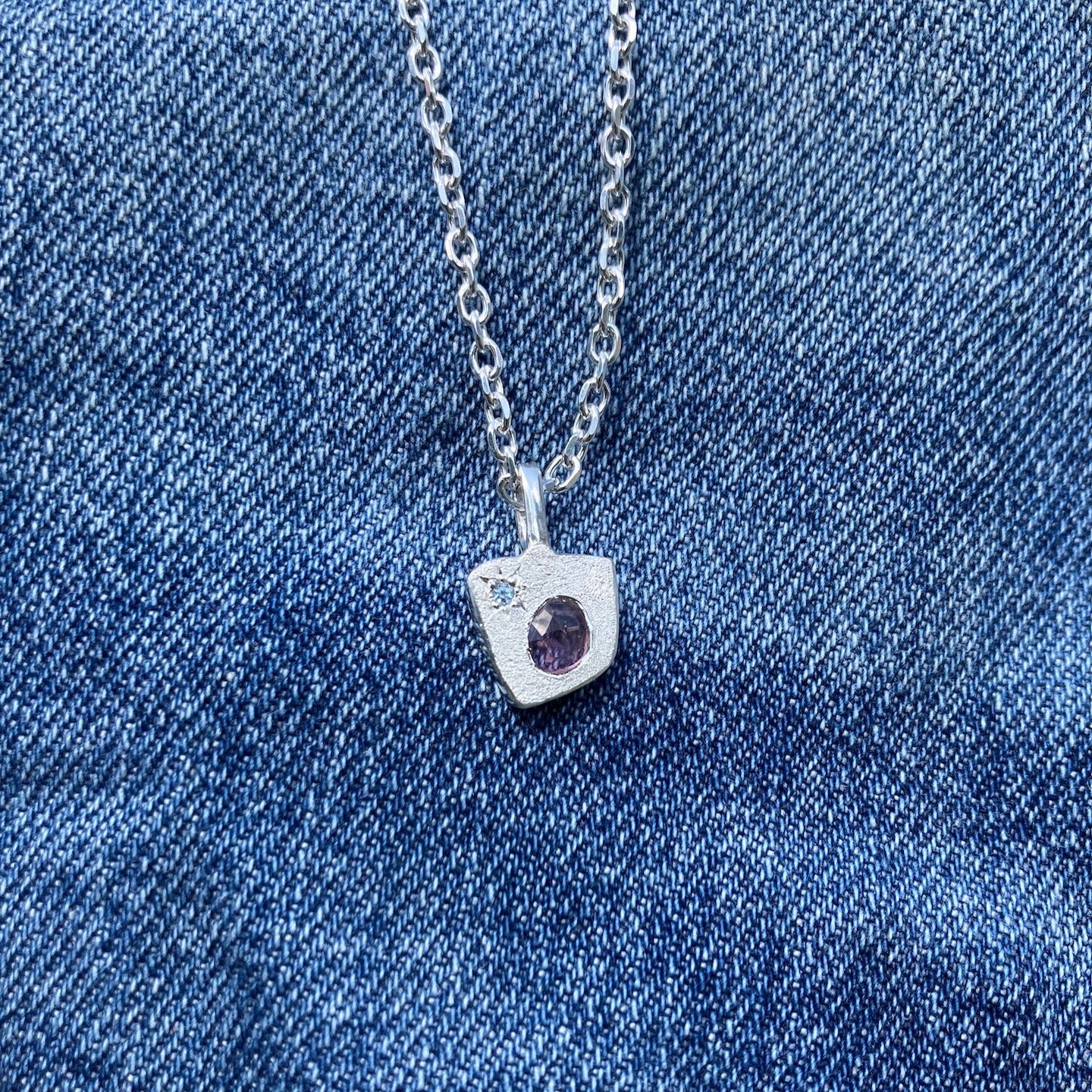 silver PENDANT with rose cut tourmaline / ROSE STAR