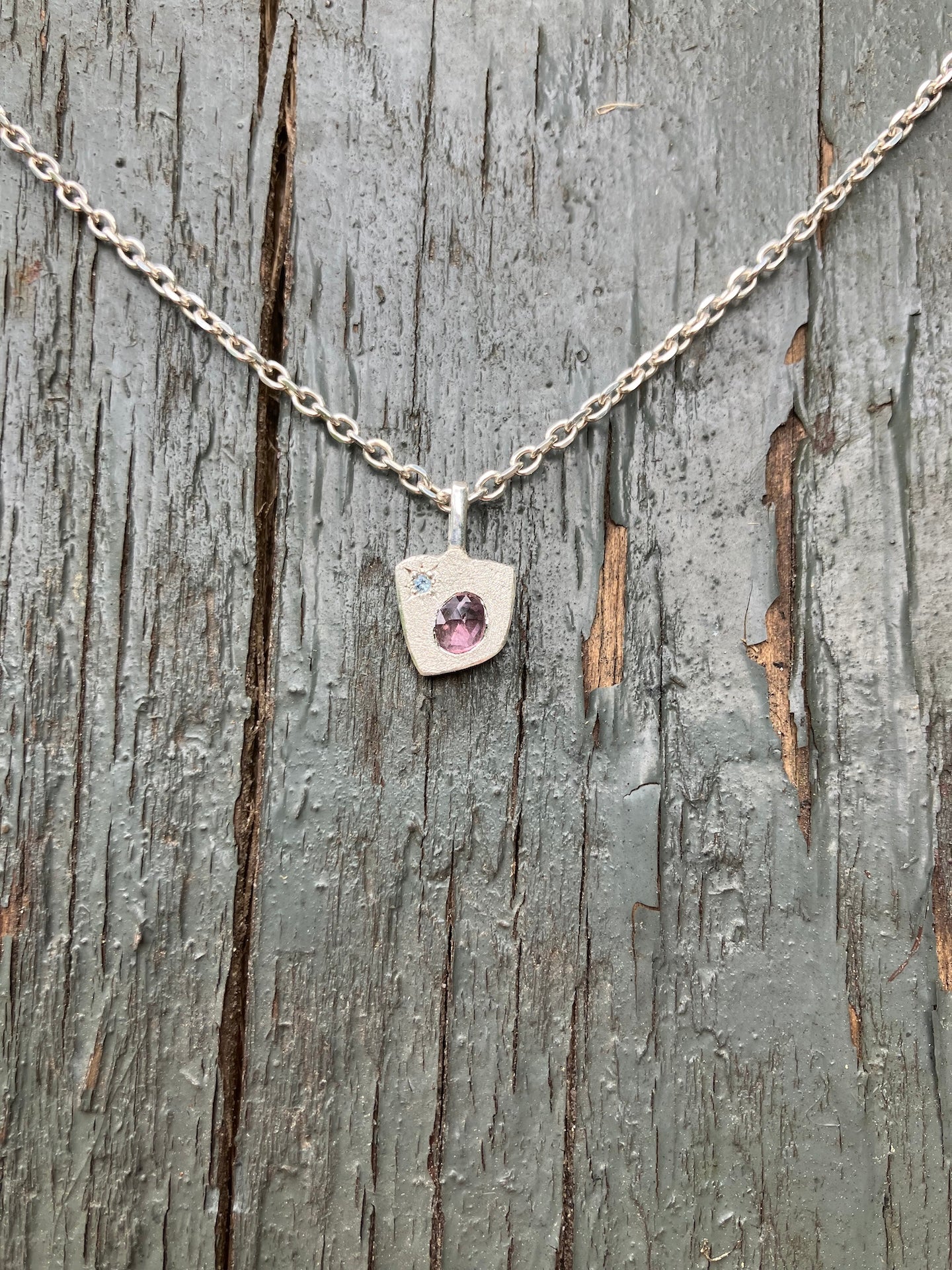 silver PENDANT with rose cut tourmaline / ROSE STAR