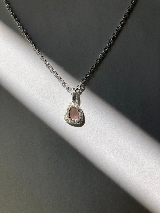 silver PENDANT with rose cut tourmaline / COOL ROSE