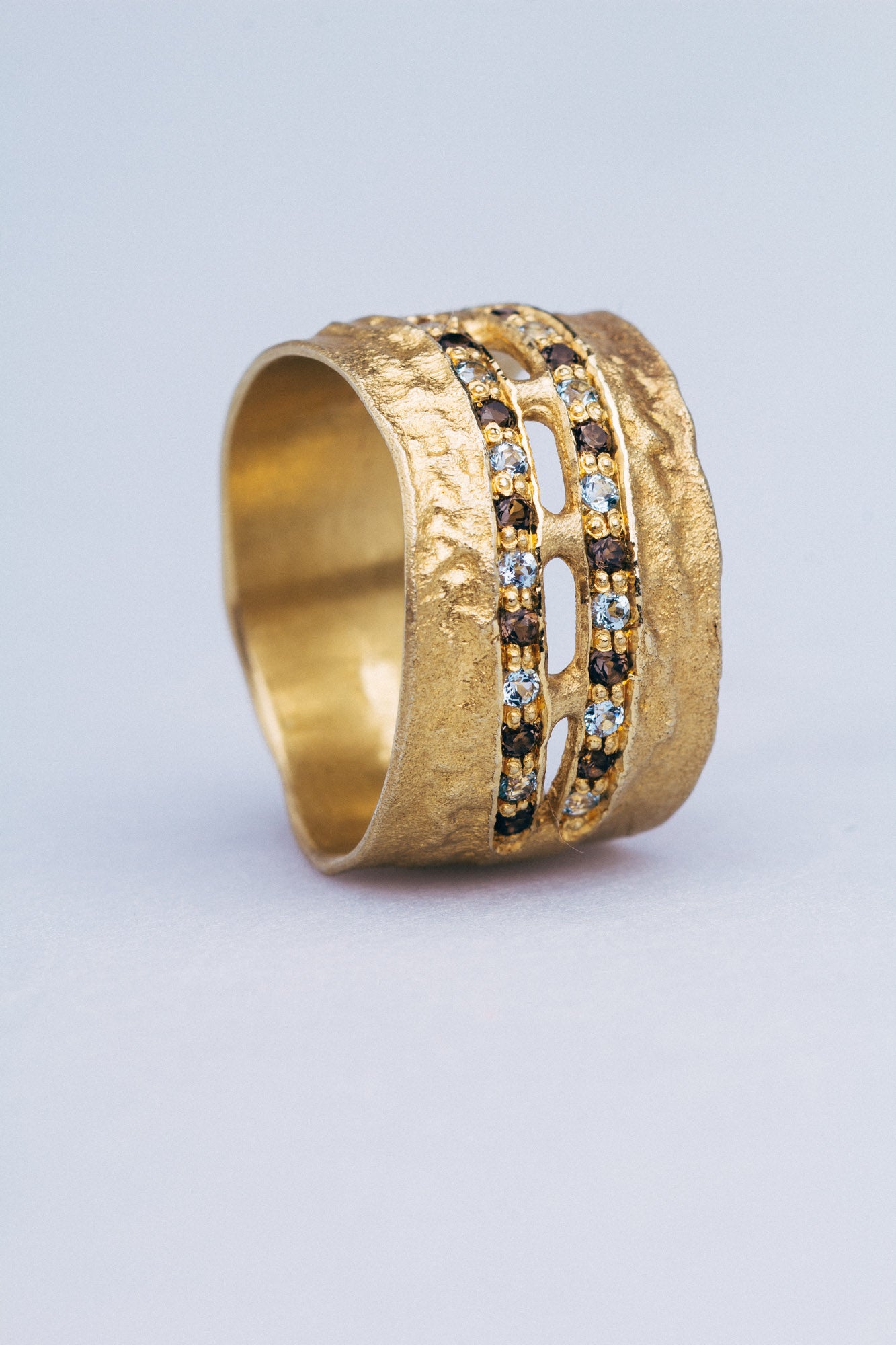 silver RING with gemstones / KORA Double