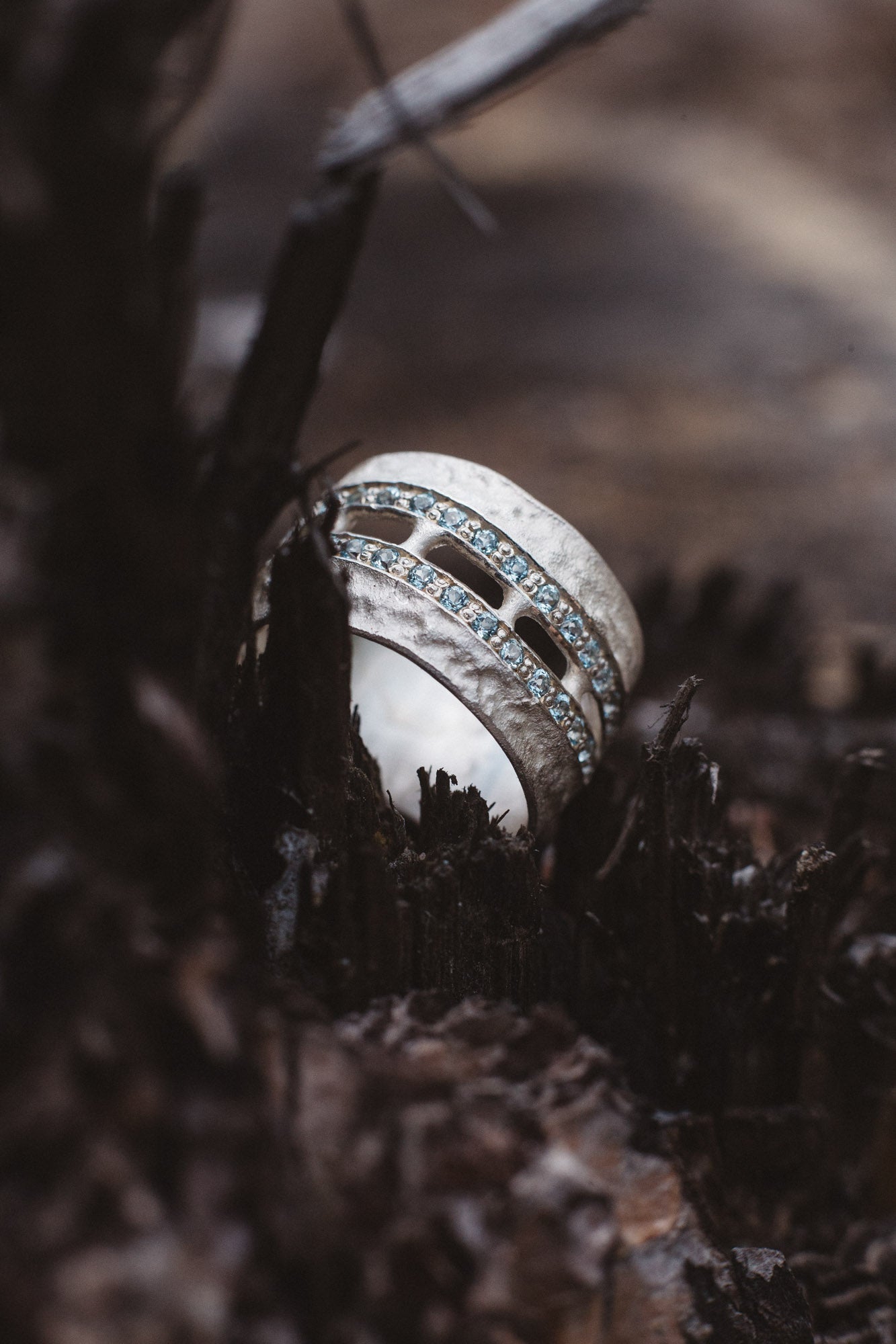 silver RING with gemstones / KORA Double