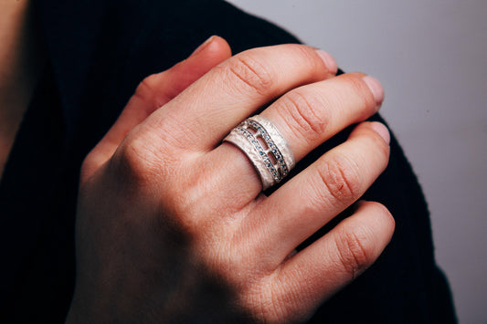 silver RING with gemstones / KORA Double