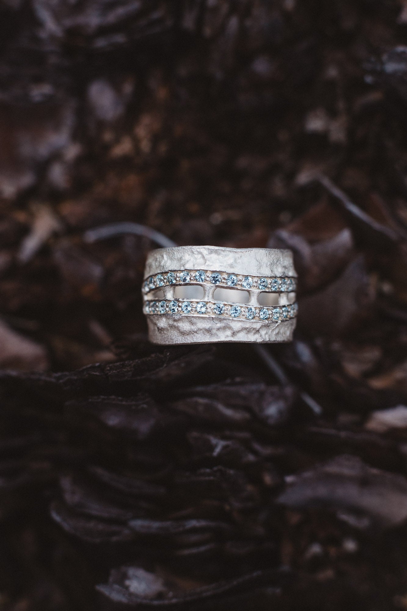 silver RING with gemstones / KORA Double